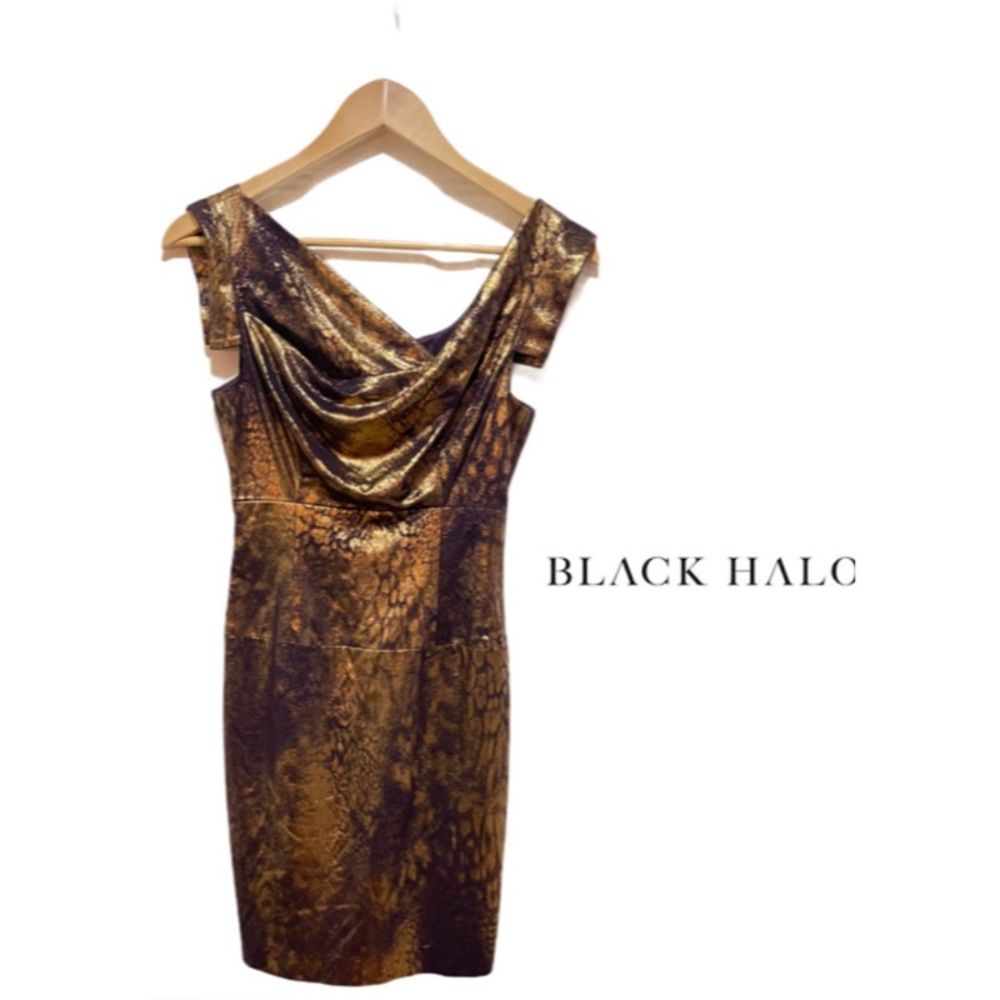 black halo gold dress Black Halo Marigold Gown in Glimmer Gold